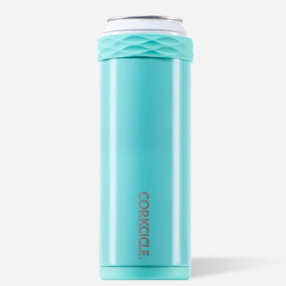 Corkcicle Slim Arctican Turquoise Blue Stainless Steel Can Cozy with Adapter NWT